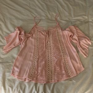 Love On a Hanger - Lace Combo Cold Shoulder Blouse